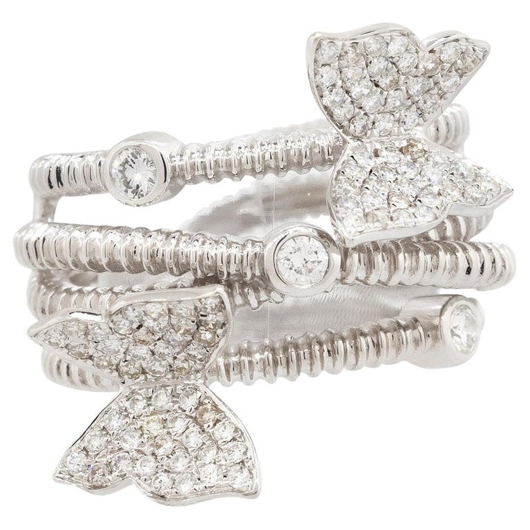 White Gold Diamond Multi Rope Butterfly Ring 18 Karat in Stock For Sale ...