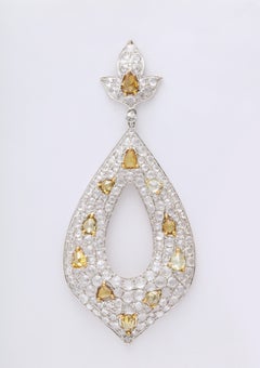 White Gold, Diamond, Natural Fancy Yellow Rose-Cut Diamond Ear Pendant Earrings