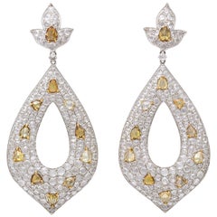 White Gold, Diamond, Natural Fancy Yellow Rose-Cut Diamond Ear Pendant Earrings