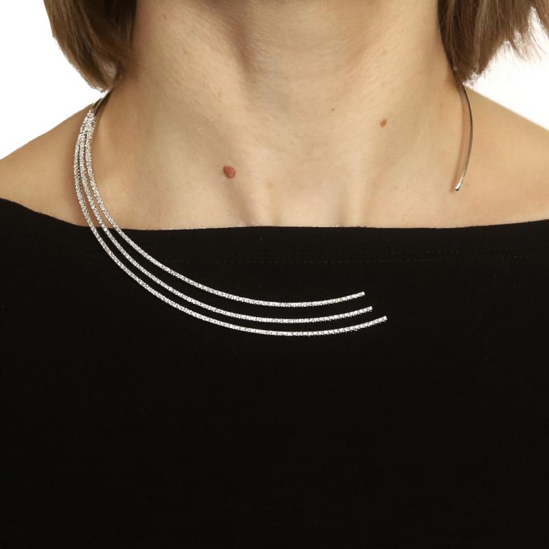 Round Cut White Gold Diamond Necklace 15 1/2