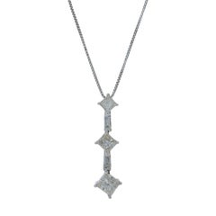 White Gold Diamond Necklace 18" - 14k Princess & Baguette 1.00ctw Three-Stone