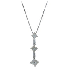 White Gold Diamond Necklace 18" - 14k Princess 
Baguette 1.00ctw Three-Stone