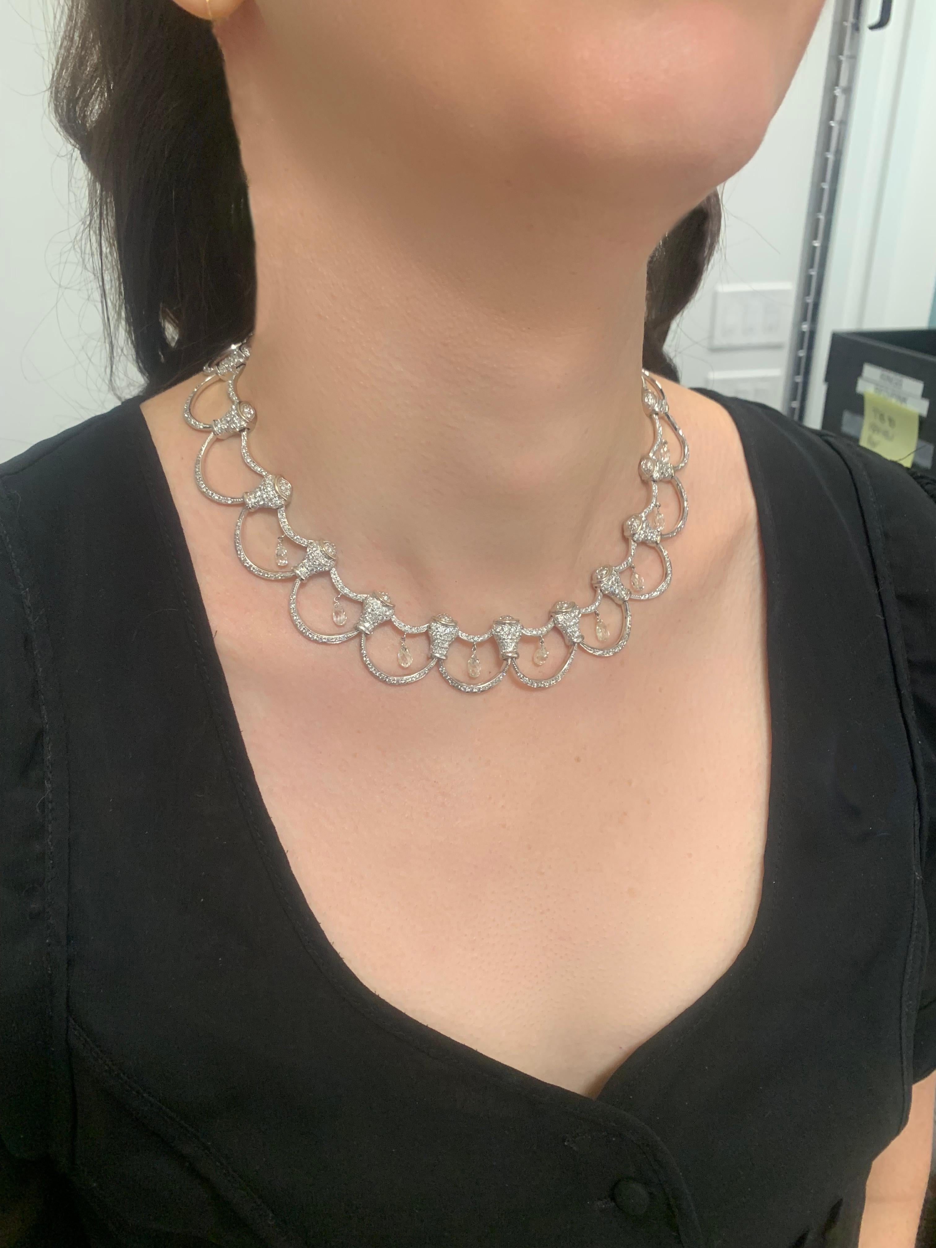 Women's Estate 18K Gold  Diamond Collar Necklace with Briolettes For Sale