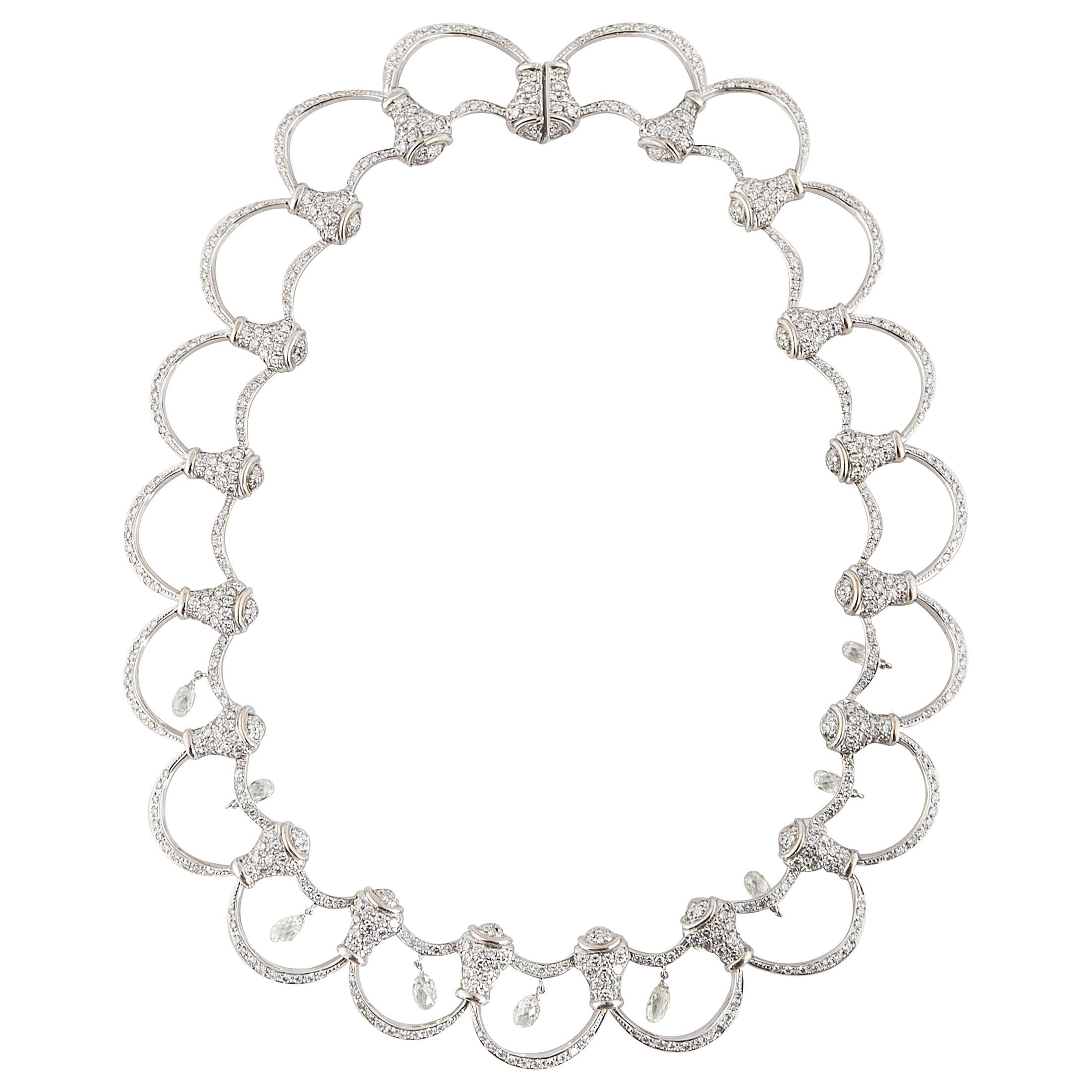 18K White Gold Diamond Collar Necklace with Briolettes