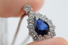 White Gold Diamond Necklace with Unheated Sapphire