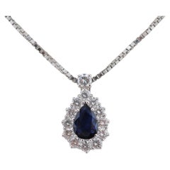 White Gold Diamond Necklace with Unheated Sapphire