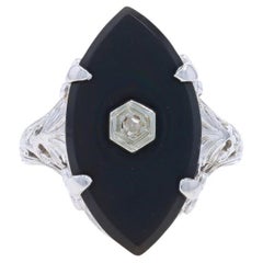 Weißgold Diamant Onyx Art Deco Ring 14k Single Scrollwork