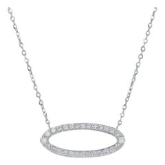 White Gold Diamond Oval Bar Necklace, 14k Round Brilliant .22ct Adjust Length