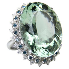 Vintage White Gold Diamond Oval Prasiolite Ring