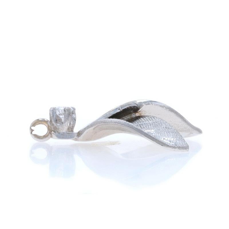 Round Cut White Gold Diamond Pair of Leaves Solitaire Pendant 14k Round Foliage Charm For Sale
