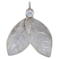 White Gold Diamond Pair of Leaves Solitaire Pendant 14k Round Foliage Charm