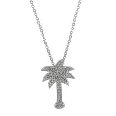 White Gold Diamond Palm Tree Necklace 16 1/4" - 14k Single .15ctw Tropical Beach