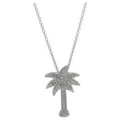 White Gold Diamond Palm Tree Necklace 16 1/4" - 14k Single .15ctw Tropical Beach