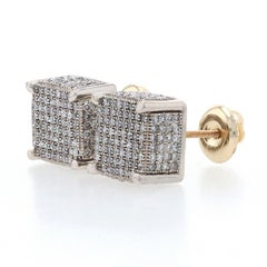 White Gold Diamond Pav Cluster Stud Earrings, 10k Single Cut 1.00ctw Pierced