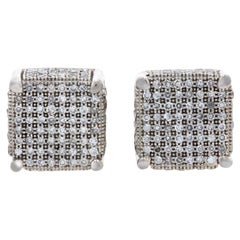 White Gold Diamond Pav Cluster Stud Earrings, 10k Single Cut 1.00ctw Pierced Vintage White Gold Diamond Pav Cluster Stud Earrings, 10k Single Cut 1.00ctw Pierced