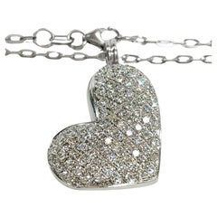 White Gold Diamond Pave Heart Pendant Necklace