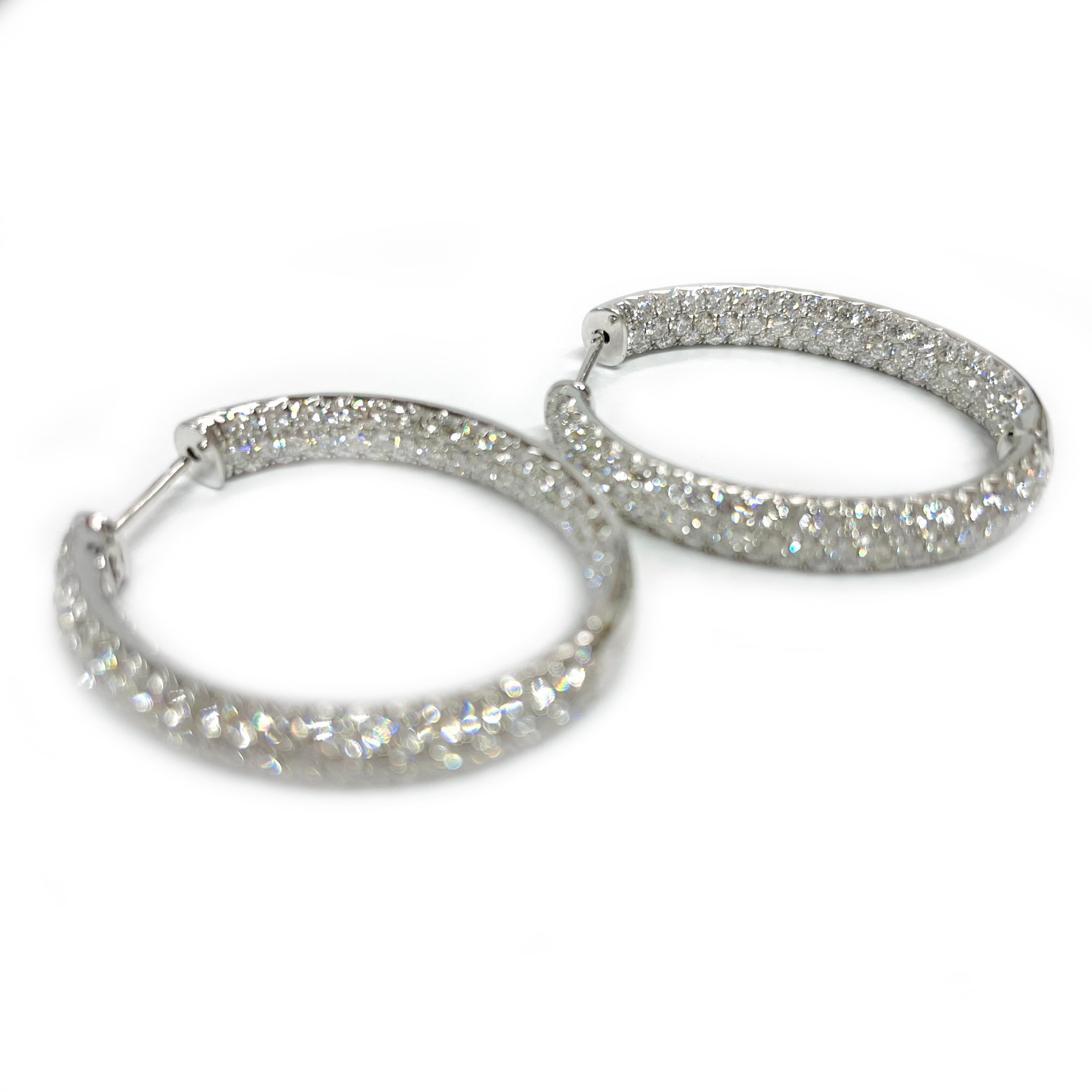 Contemporary White Gold Diamond Pave Hoop Earrings For Sale