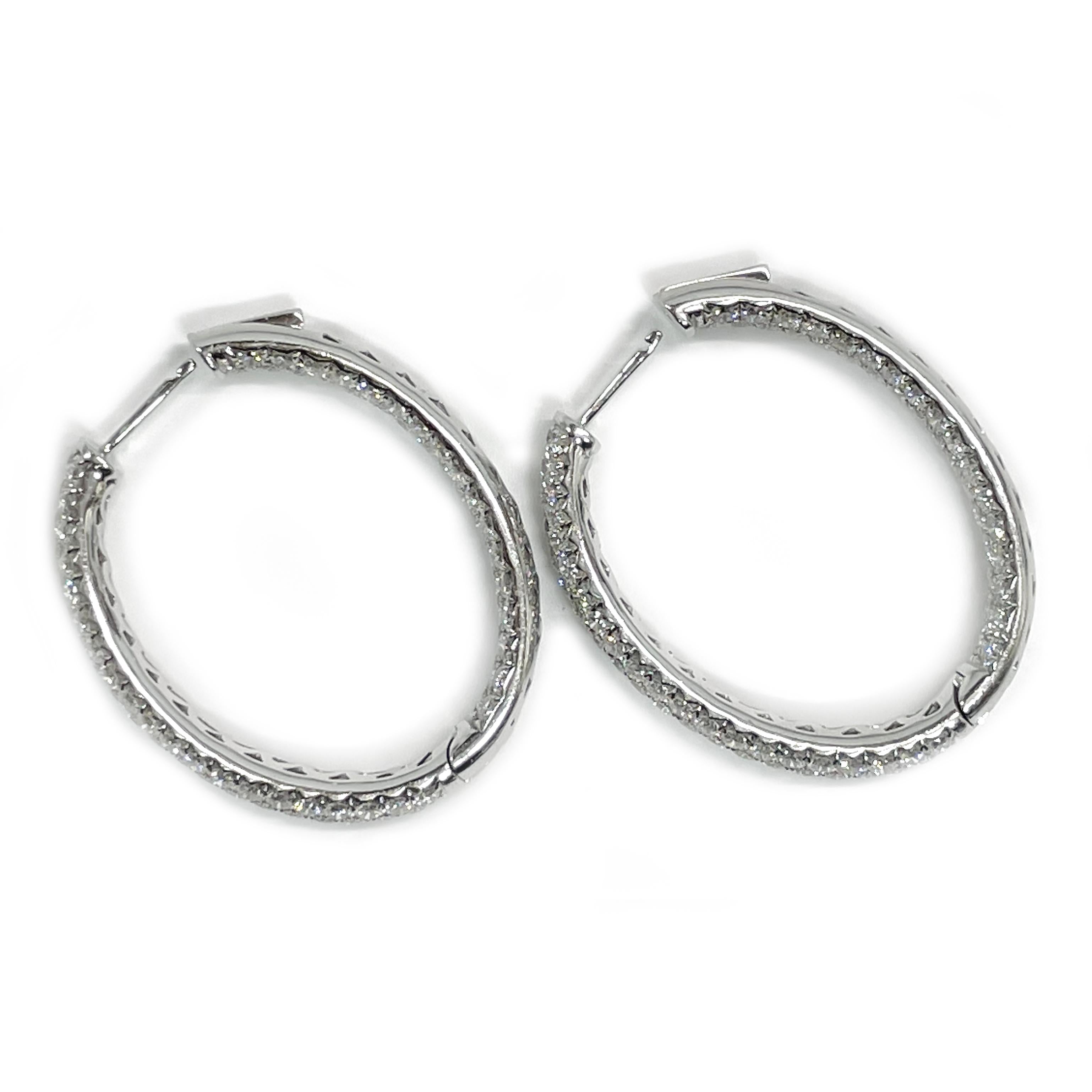 Round Cut White Gold Diamond Pave Hoop Earrings For Sale