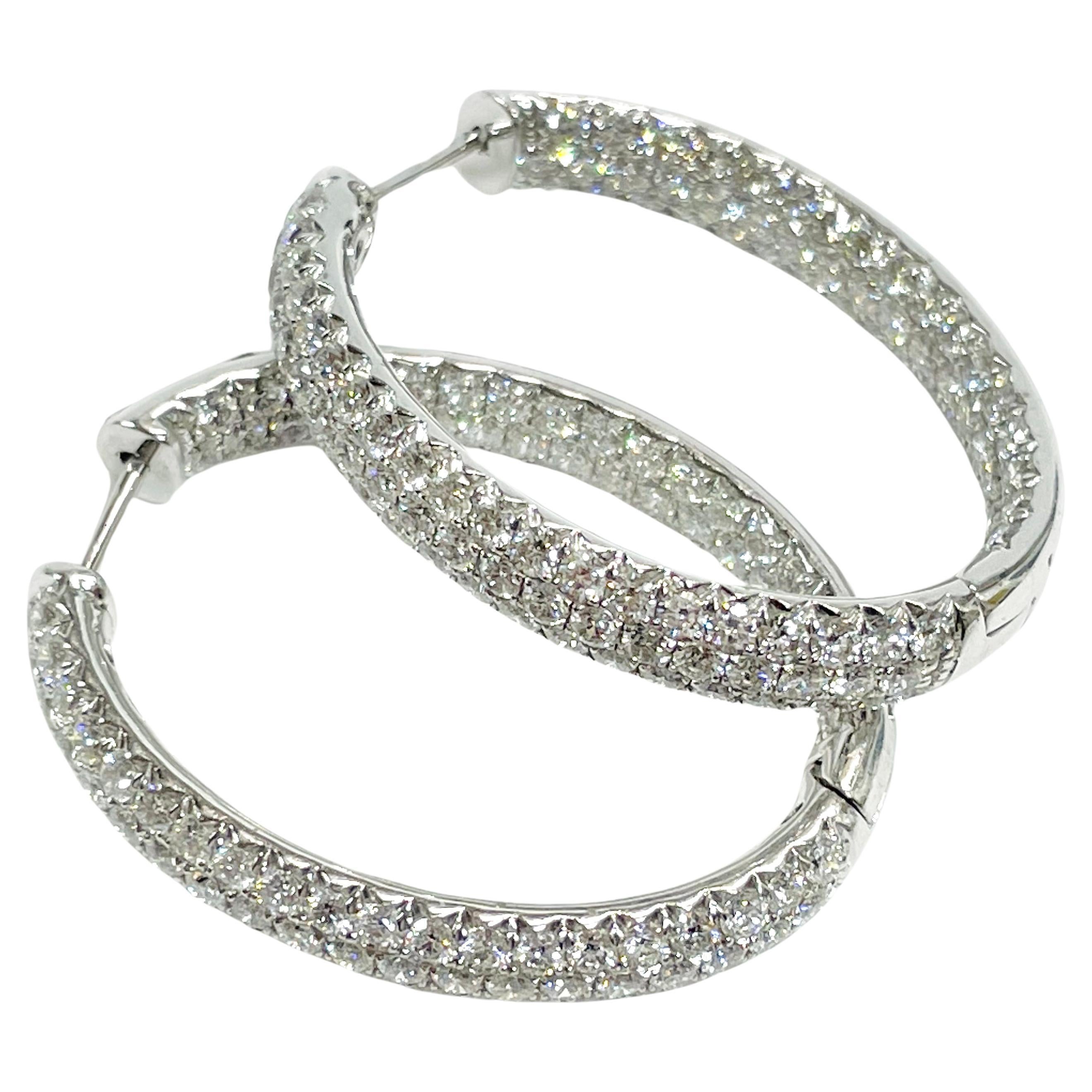 White Gold Diamond Pave Hoop Earrings For Sale