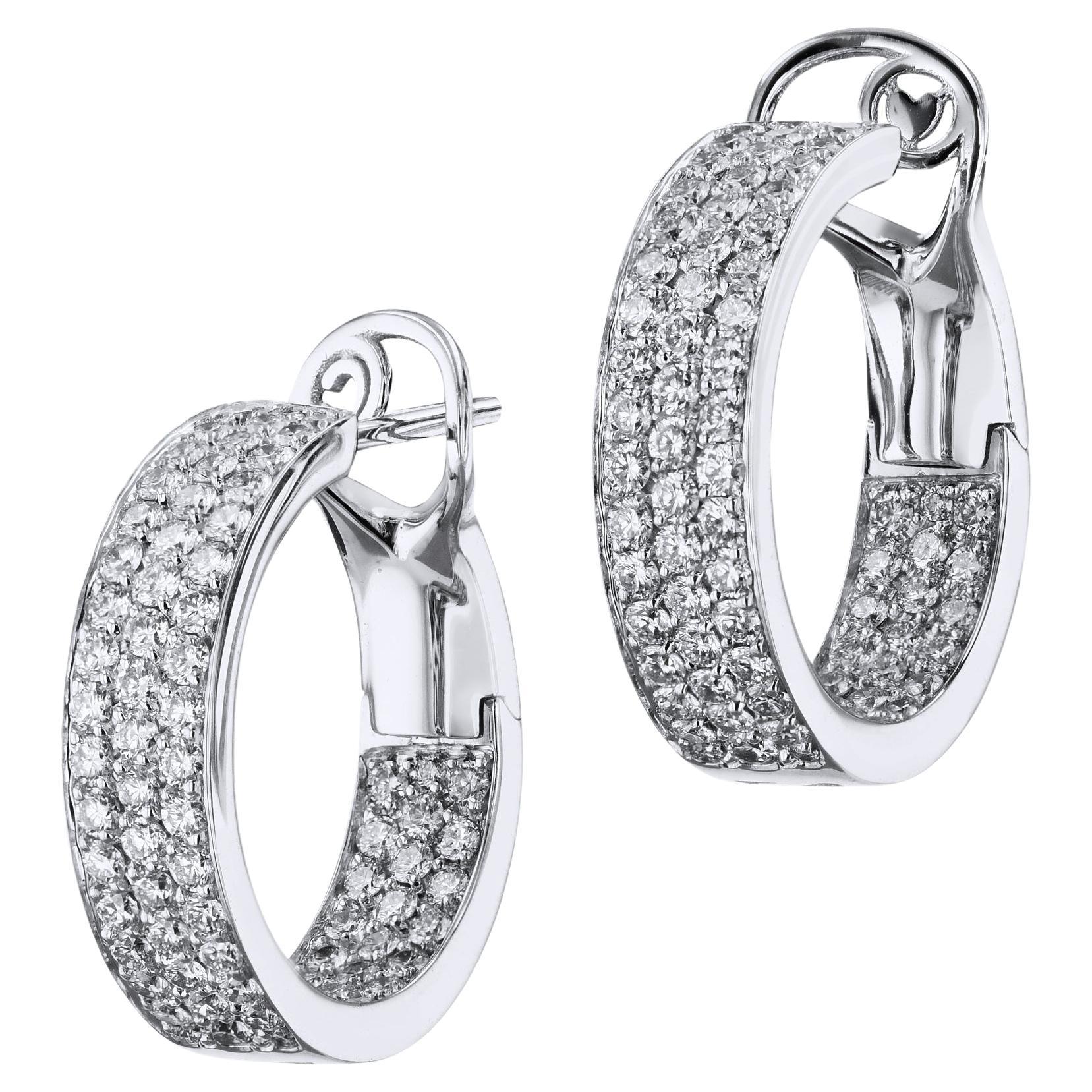 White Gold Diamond Pave Inside-Out Hoop Earrings For Sale