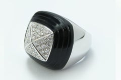 White Gold Diamond Pave Pyramid and Onyx Unisex Ring