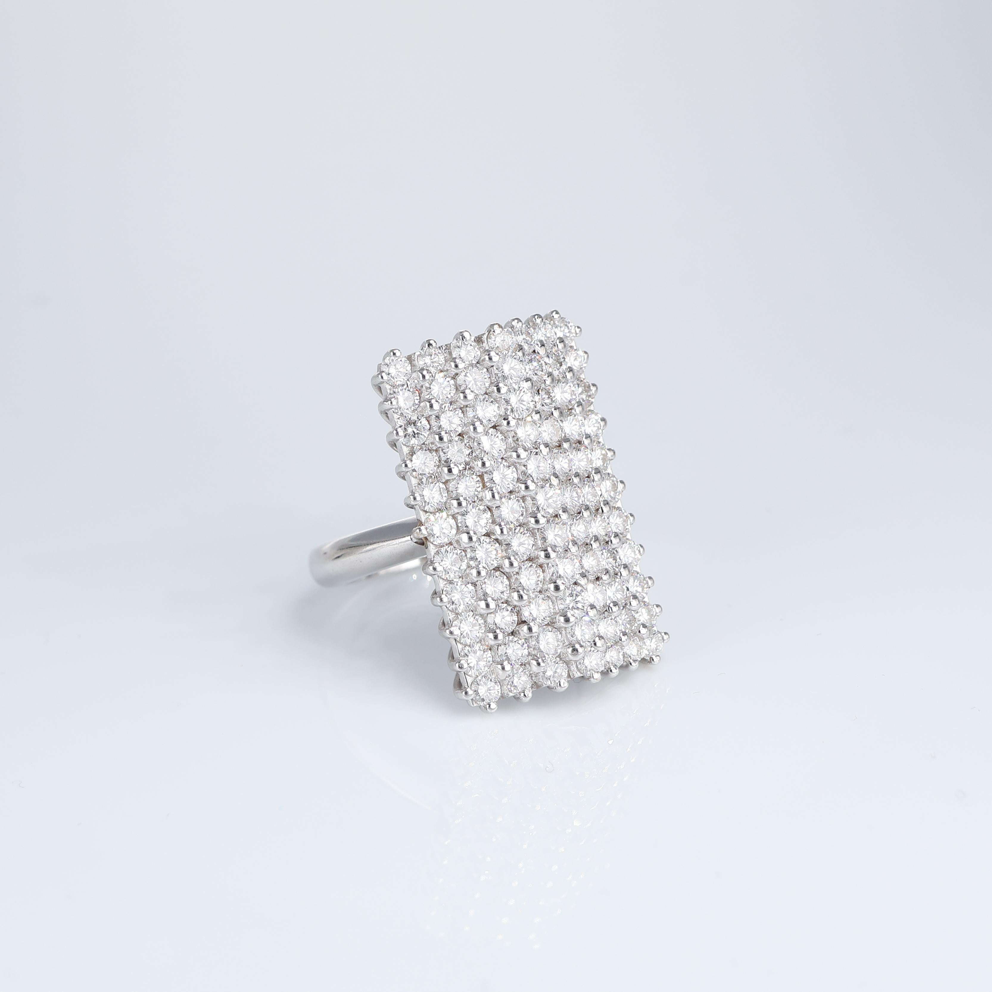 Brilliant Cut White Gold Diamond Pave Rectangular Statement Ring For Sale