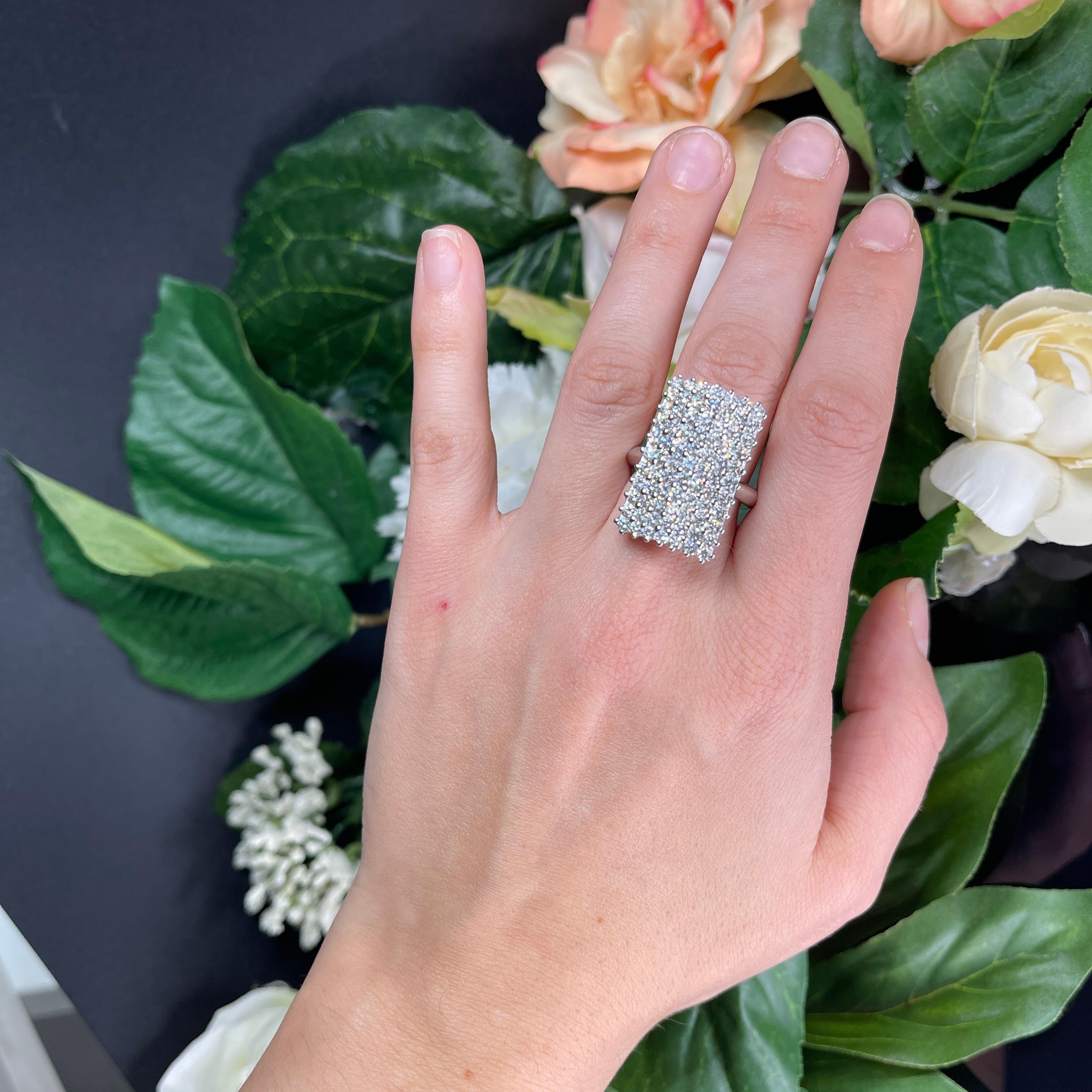 White Gold Diamond Pave Rectangular Statement Ring For Sale 1