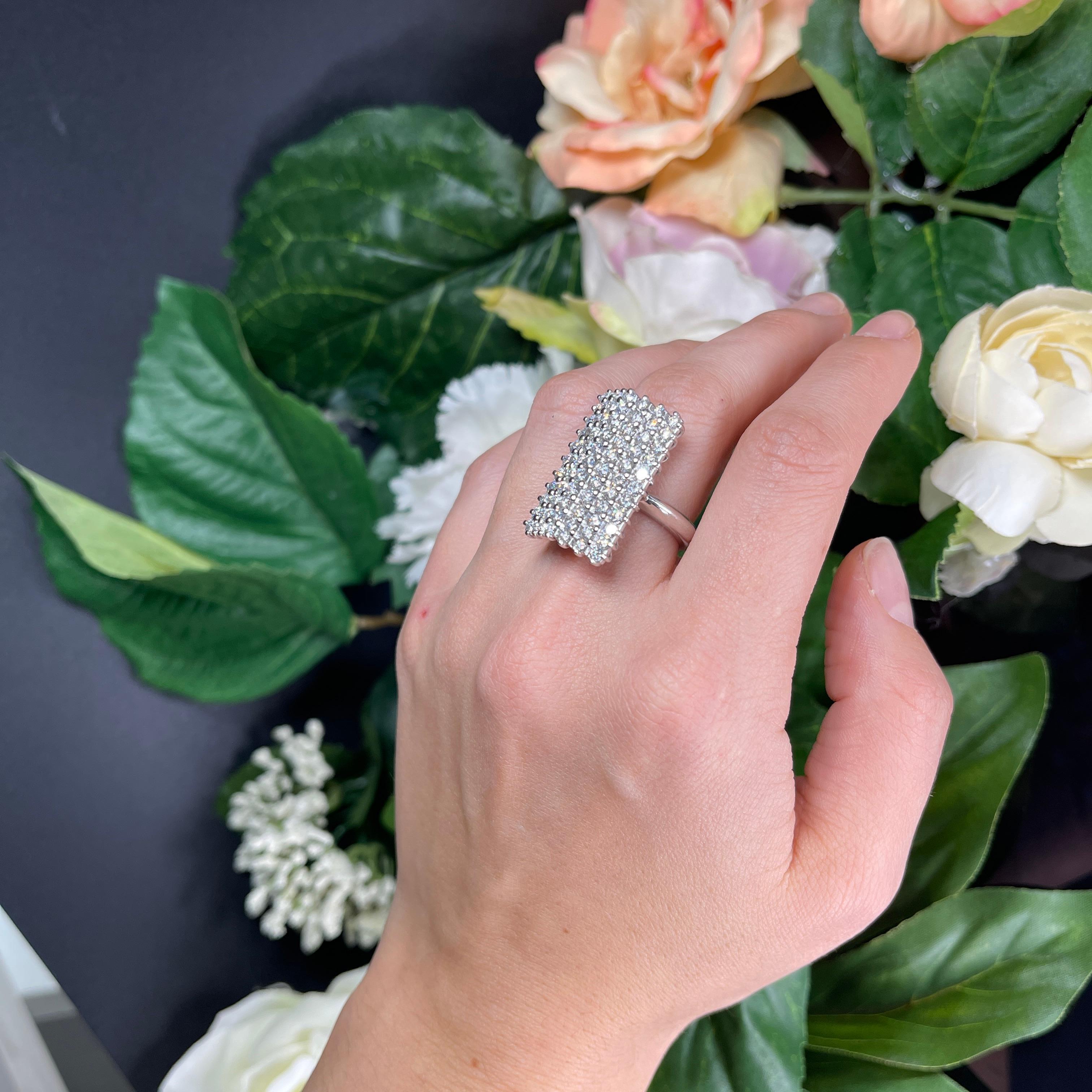White Gold Diamond Pave Rectangular Statement Ring For Sale 2