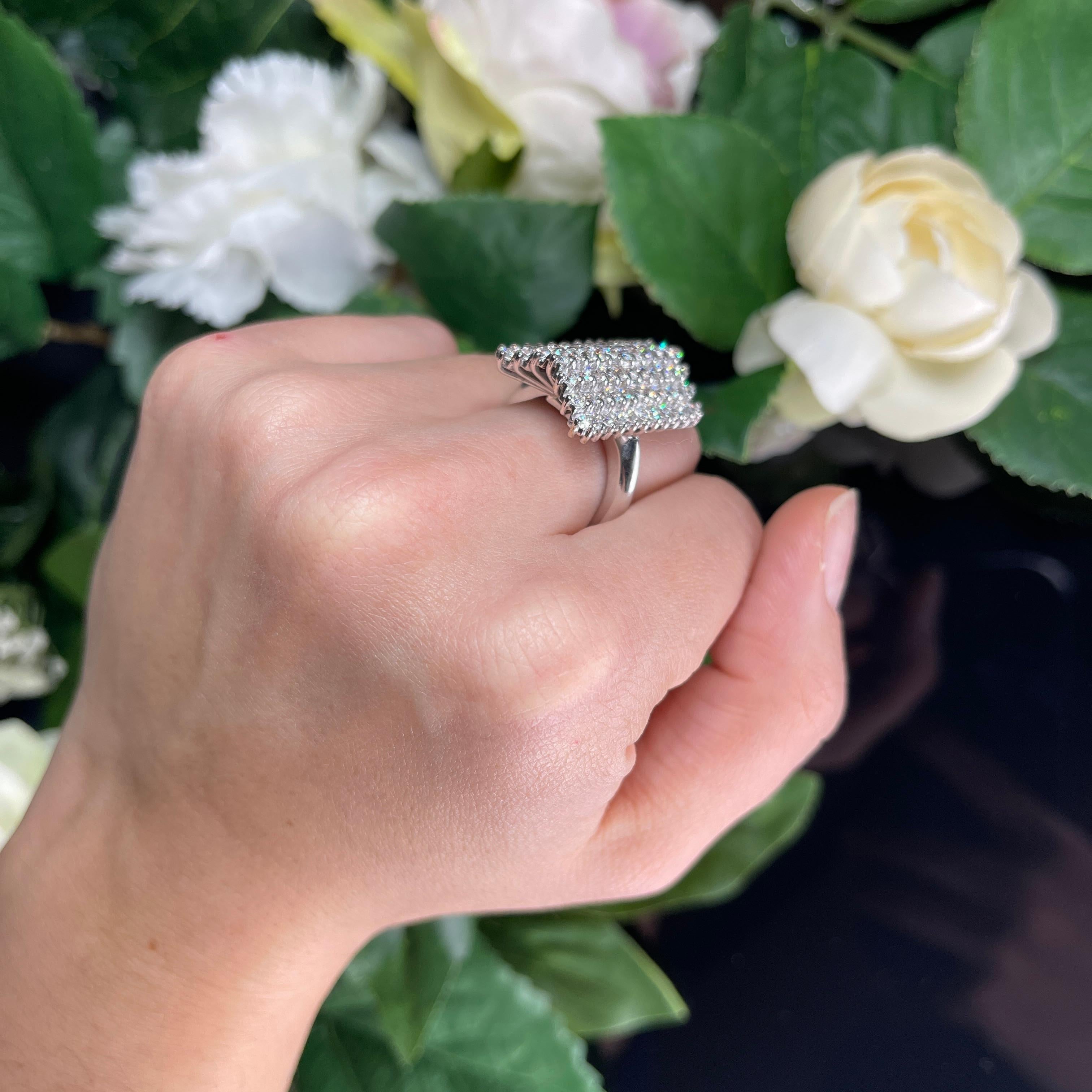 White Gold Diamond Pave Rectangular Statement Ring For Sale 3