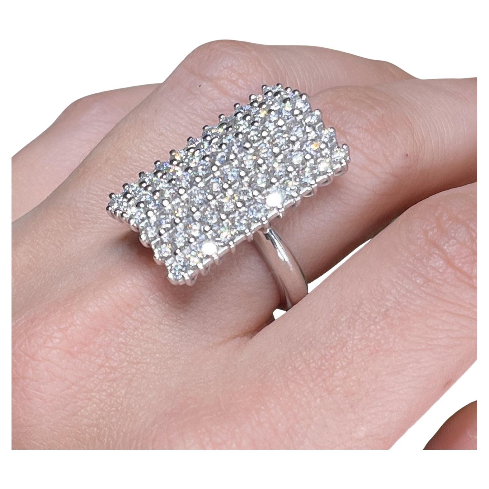 White Gold Diamond Pave Rectangular Statement Ring For Sale
