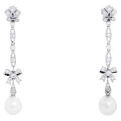 Vintage White Gold Diamond & Pearl Earrings