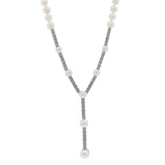 Weißgold Diamant Perle Lariat Halskette 17" - 14k Single Cut .40ctw