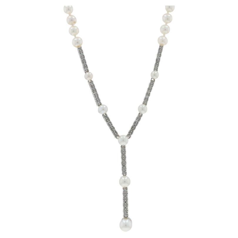 Collana Lariat in oro bianco con diamanti e perle da 17" - 14k Single Cut .40ctw in vendita