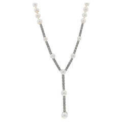 Collana Lariat in oro bianco con diamanti e perle da 17" - 14k Single Cut .40ctw