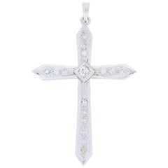 White Gold Diamond Pendant, 14 Karat European Cut .81 Carat Cross Faith Gift