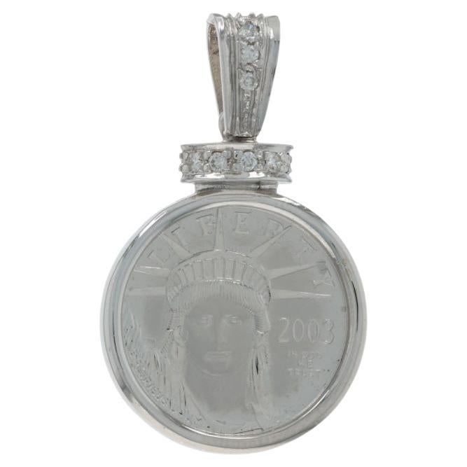 Colgante de diamantes de oro blanco - 14k 950 Redondo Brillante Moneda en venta