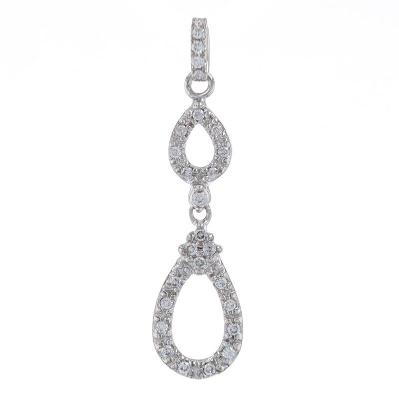 Metal Content: 14k White Gold

Stone Information

Natural Diamonds
Carats: .30ctw
Cut: Round Brilliant
Color: F - G
Clarity: VS1 - VS2

Total Carats: .30ctw

Theme: Teardrop

Measurements

Tall (from extended bail): 1 3/8