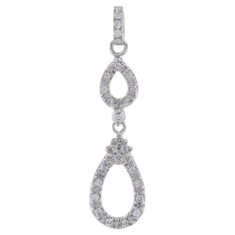 White Gold Diamond Pendant - 14k Round Brilliant .30ctw Teardrop For Sale