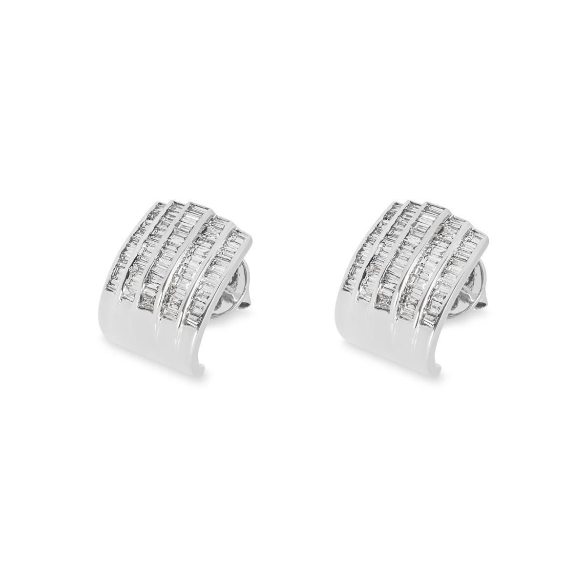 Baguette Cut  White Gold Diamond Pendant & Earrings Suite 3.70ct TDW For Sale