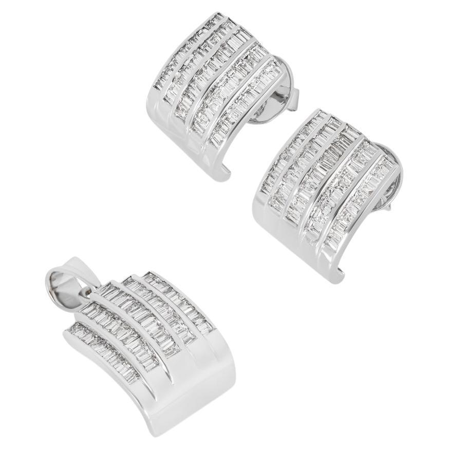  White Gold Diamond Pendant & Earrings Suite 3.70ct TDW