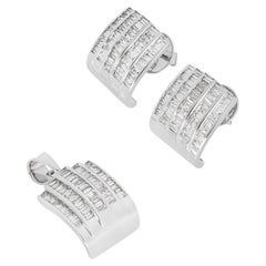 White Gold Diamond Pendant & Earrings Suite 3.70ct TDW