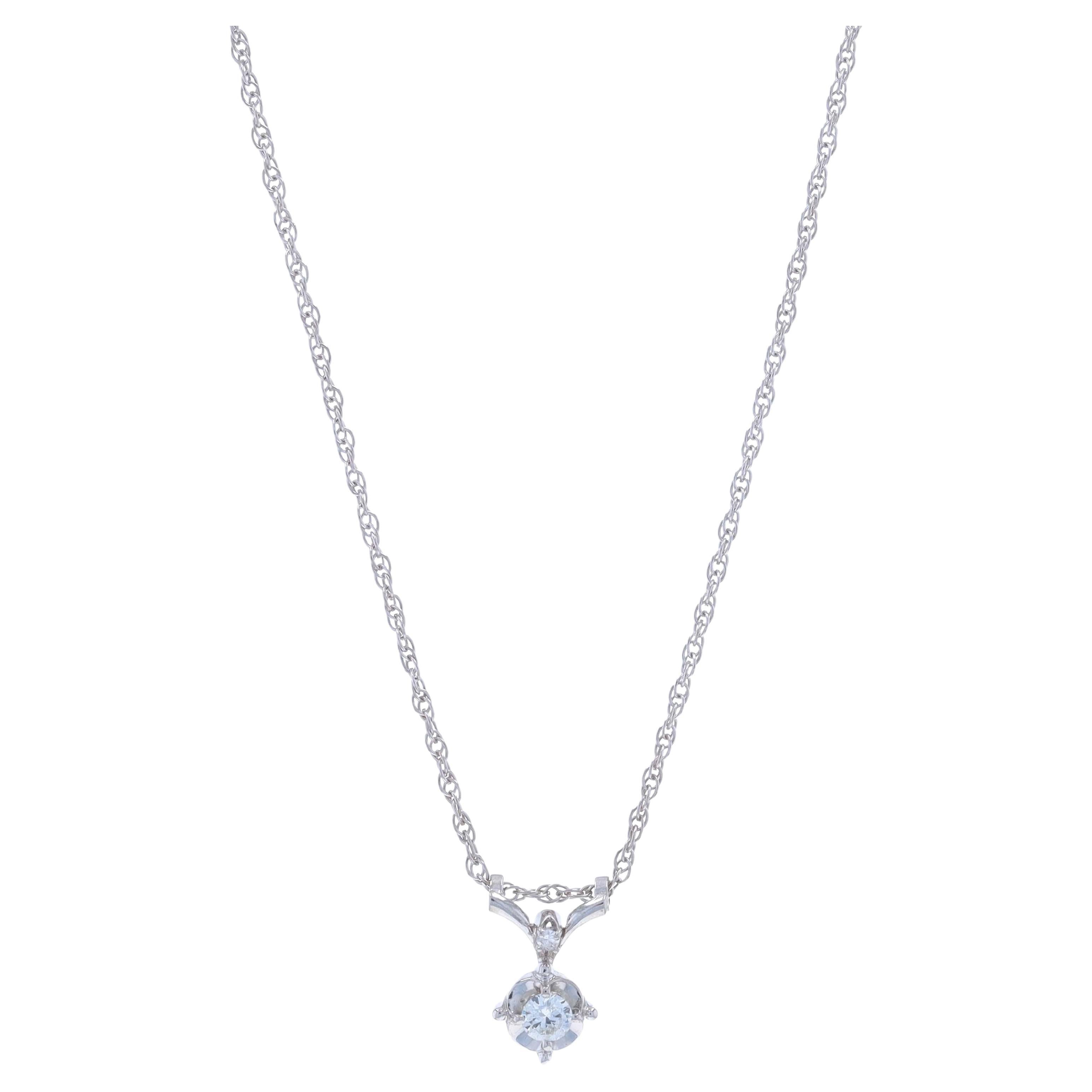 White Gold Diamond Pendant Necklace 15" - 14k Round Brilliant .16ctw