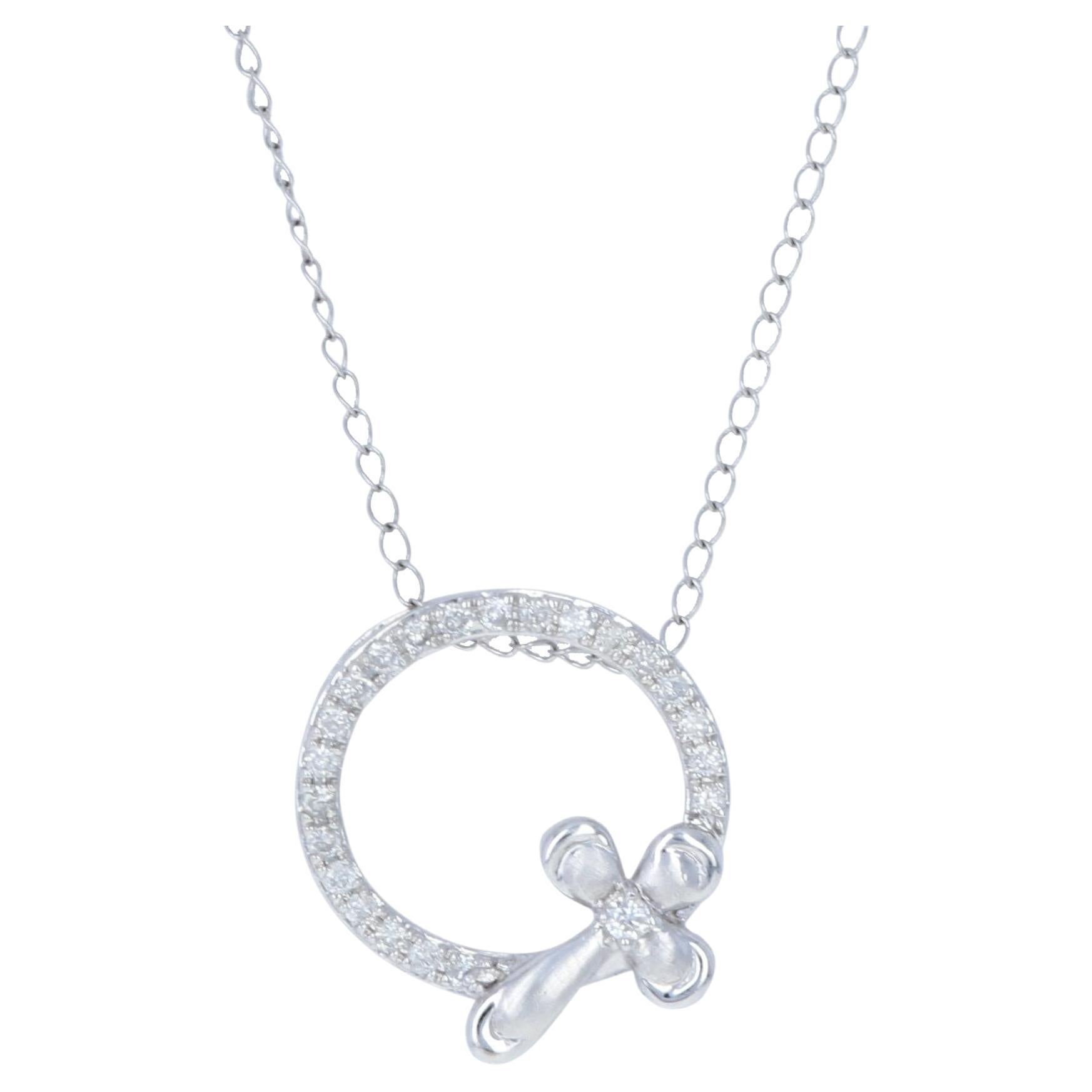 White Gold Diamond Pendant Necklace 10k & 14k Round .20ctw Circle Cross For Sale