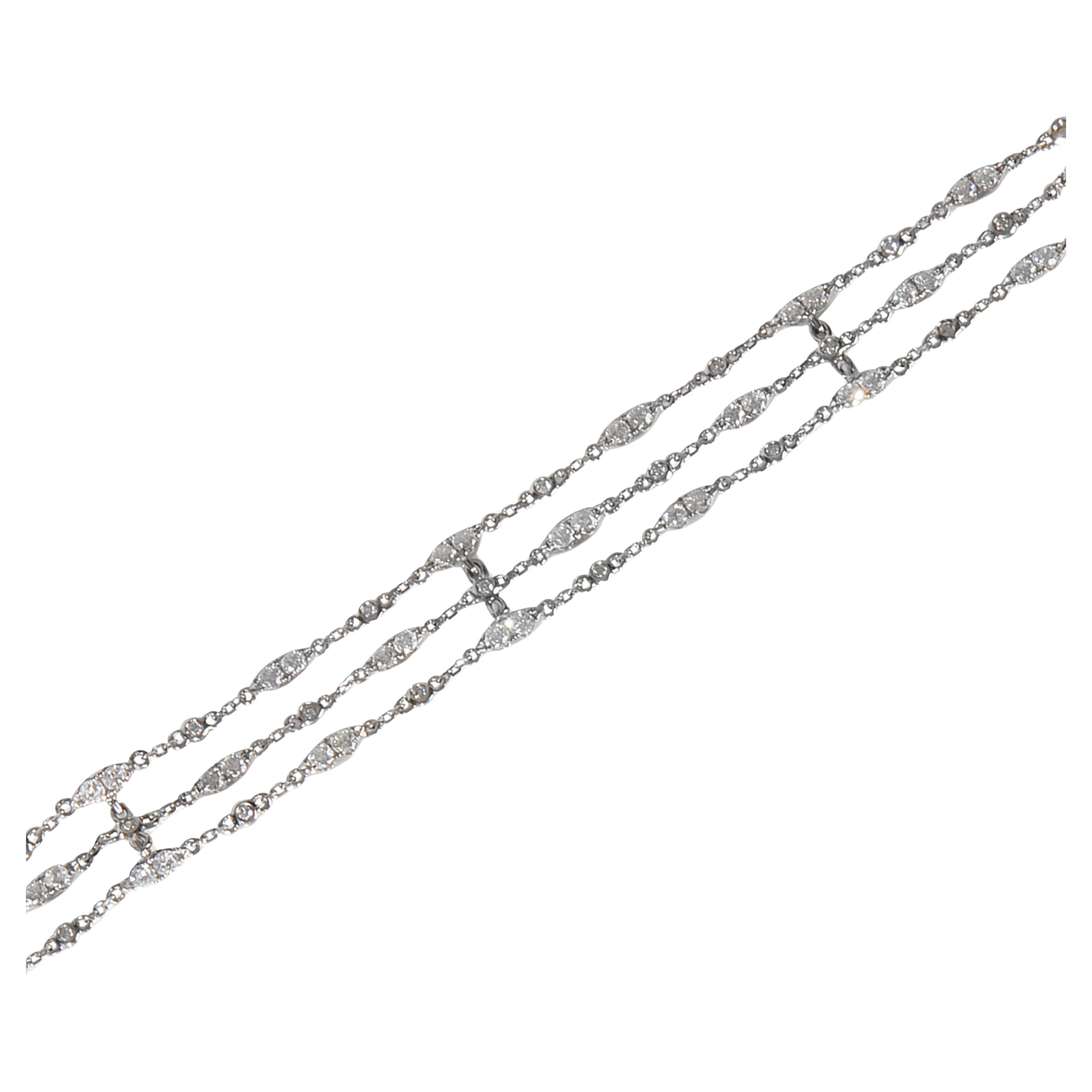 Bracciale a tre fili in oro bianco con diamante Petite in vendita