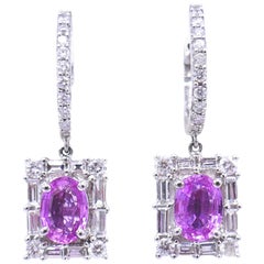 White Gold Diamond Pink Sapphire Drop Earrings