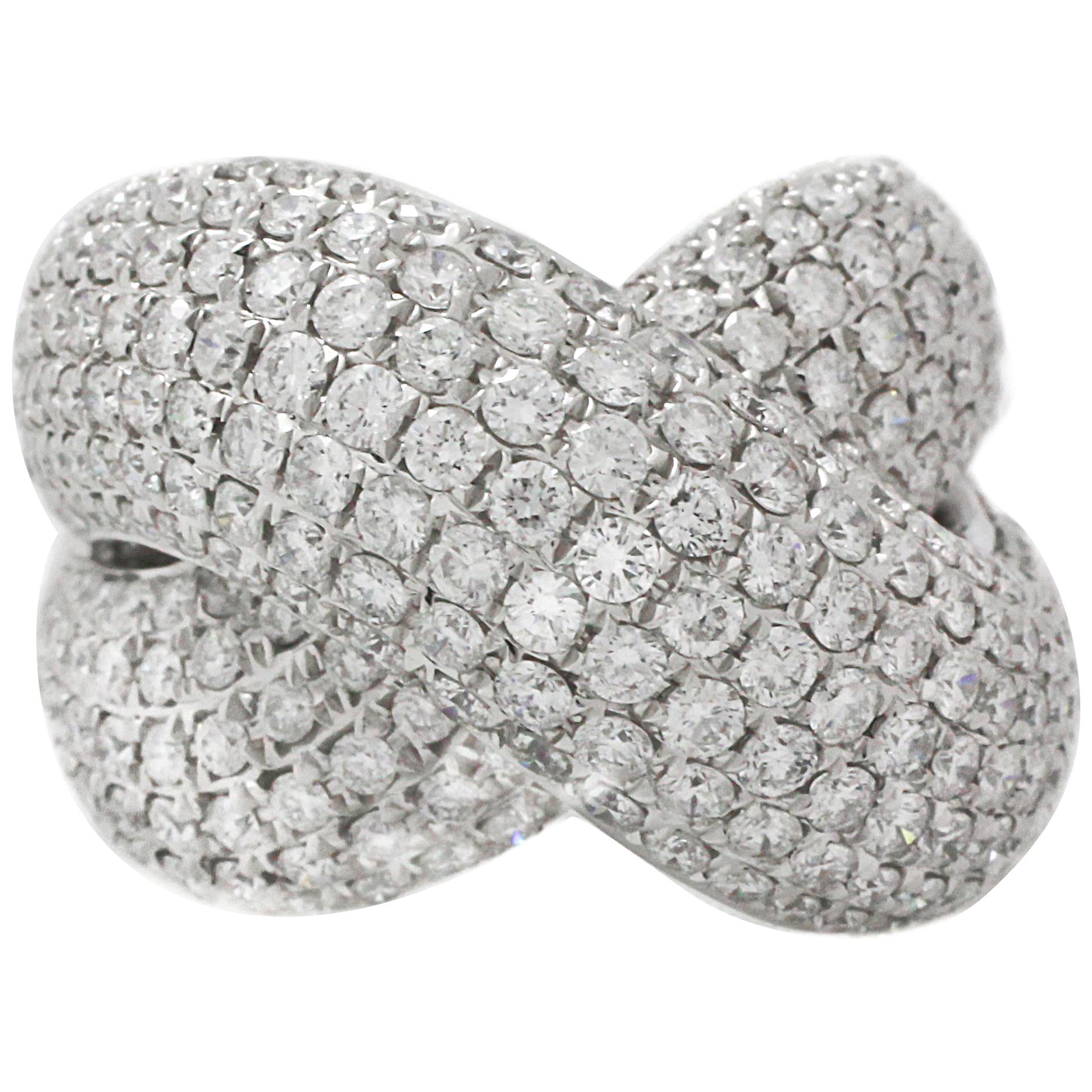 White Gold Diamond Puffy Criss Cross Ring For Sale