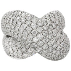 White Gold Diamond Puffy Criss Cross Ring