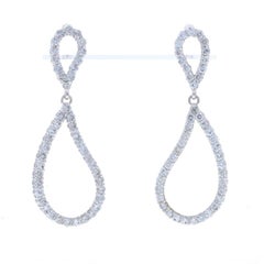 Orecchini a goccia in oro bianco con diamanti Silhouette 14k rotondi 2,00ctw con foro