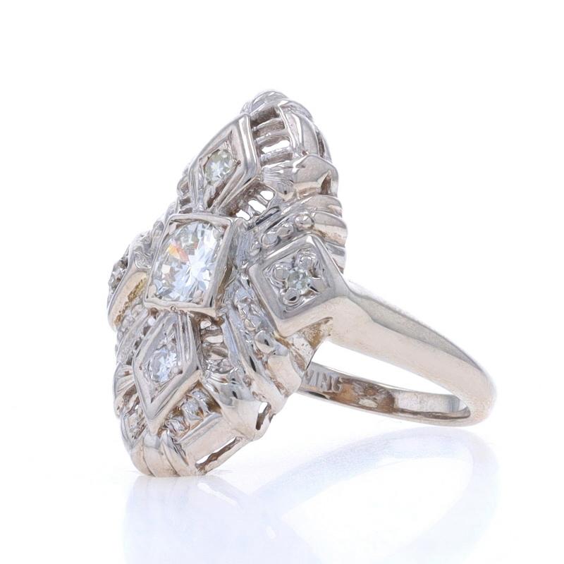 White Gold Diamond Retro Cluster Cocktail Ring 14k Round .50ctw Vintage Filigree In Excellent Condition For Sale In Greensboro, NC