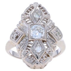 Bague cocktail en or blanc avec diamant rétro 14k Round .50ctw Vintage Filigree